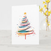 抽象芸術クリスマスツリーカラフルブラシストローク カード (黄色い花)