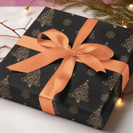 抽象芸術クリスマスツリースノーフレーク黒の背景 ラッピングペーパー