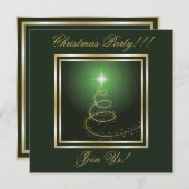 抽象芸術クリスマスツリーパーティの招待状グリーン 招待状 (正面/裏面)