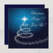 抽象芸術クリスマスツリーパーティの招待状ブルー 招待状 (正面/裏面)