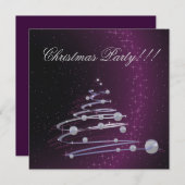 抽象芸術クリスマスツリーパープルパーティの招待状 招待状 (正面/裏面)