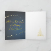 抽象芸術クリスマスツリーブルークリスモダンマスカード シーズンカード (内部)