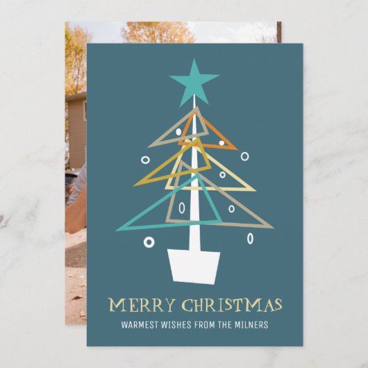 抽象芸術クリスマスツリーミッドセンチュリーホリデーフォト シーズンカード (正面/裏面)