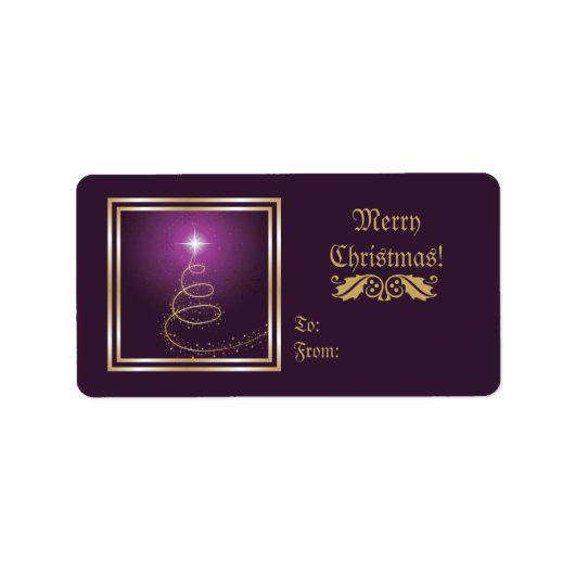 抽象芸術クリスマスツリー白熱［赤熱］光を放つの紫色のラベル ラベル (正面)