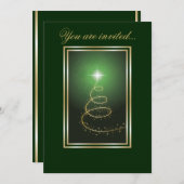 抽象芸術クリスマスツリー白熱［赤熱］光を放つグリーン 招待状 (正面/裏面)