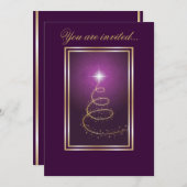 抽象芸術クリスマスツリー白熱［赤熱］光を放つパープル 招待状 (正面/裏面)