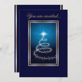 抽象芸術クリスマスツリー白熱［赤熱］光を放つブルー 招待状 (正面/裏面)