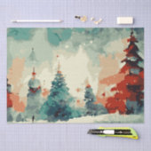 抽象芸術クリスマスツリー5水色 薄葉紙 (クラフト)