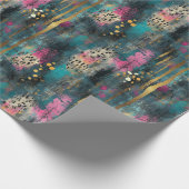 抽象芸術クリスマスティール（緑がかった色）金ゴールドヒョウ ラッピングペーパー (角)