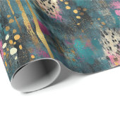 抽象芸術クリスマスティール（緑がかった色）金ゴールドヒョウ ラッピングペーパー (ロールコーナー)