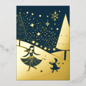 抽象芸術クリスマステーマイラストレーションゴールドフォイル 箔シーズンカード (正面)