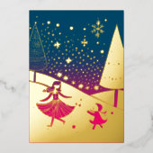抽象芸術クリスマステーマイラストレーション金ゴールドピンク 箔シーズンカード (正面)