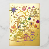 抽象芸術クリスマステーマチャイルドゴールドフォイル 箔シーズンカード (正面)
