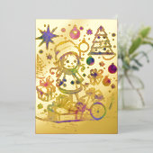 抽象芸術クリスマステーマチャイルドゴールドフォイル 箔シーズンカード (立ち正面)