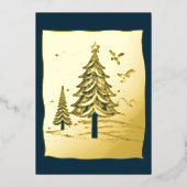 抽象芸術クリスマステーマツリーズゴールドフォイル 箔シーズンカード (正面)