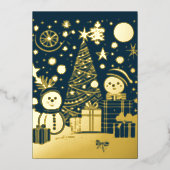 抽象芸術クリスマステーマ雪だるまゴールドフォイル 箔シーズンカード (正面)