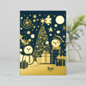 抽象芸術クリスマステーマ雪だるまゴールドフォイル 箔シーズンカード (立ち正面)