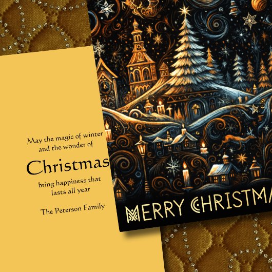 抽象芸術クリスマスビレッジチョークスケッチナイトスカイ シーズンカード