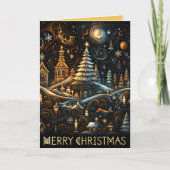 抽象芸術クリスマスビレッジチョークスケッチナイトスカイ シーズンカード (正面)