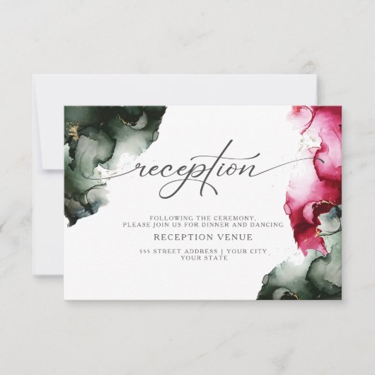 抽象芸術クリムゾンアンドセージグリーン披露宴 招待状 (正面)