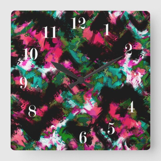 抽象芸術クリムゾンブラック スクエア壁時計 (正面)