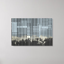 抽象芸術クリーム、ティール（緑がかった色）、およびブラックのストライプパターン キャンバスプリント