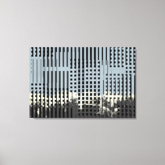 抽象芸術クリーム、ティール(緑がかった色)、およびブラックのストライプパターン キャンバスプリント (正面)