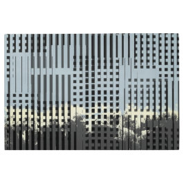 抽象芸術クリーム、ティール（緑がかった色）、およびブラックのストライプパターン メタルプリント