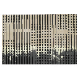 抽象芸術クリーム、ベージュ、ブラックのストライプパターン メタルプリント