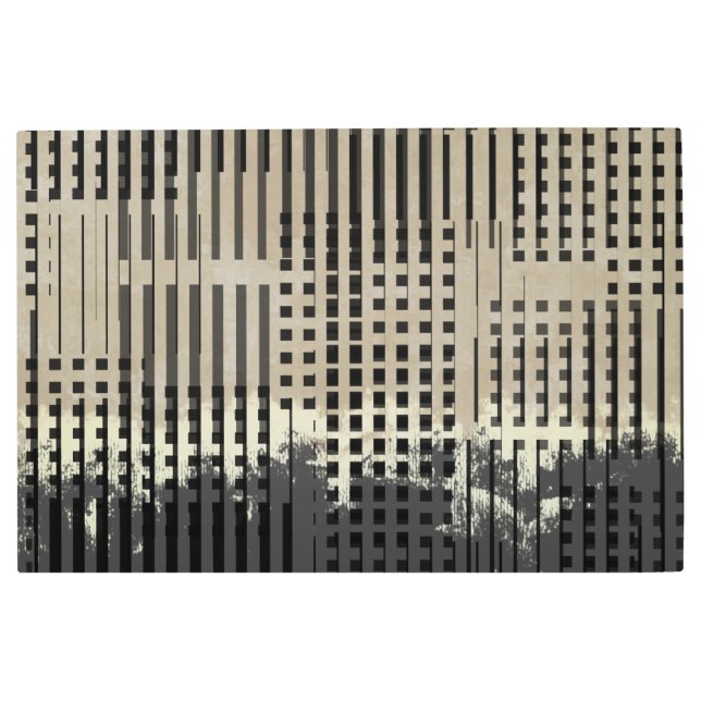 抽象芸術クリーム、ベージュ、ブラックのストライプパターン メタルプリント (正面)