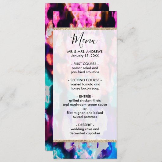 抽象芸術クールピンクブルーブラック絞り染めパターン メニュー (正面/裏面)