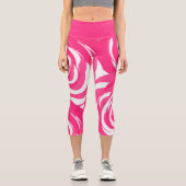 抽象芸術クールピンクローズホワイトフローラルパターン カプリレギンス (正面)