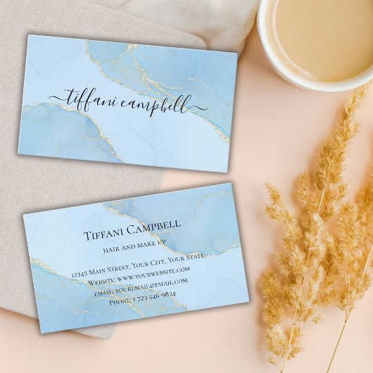 抽象芸術クールブルーグリッターヘアメイクアップアーティスト 名刺