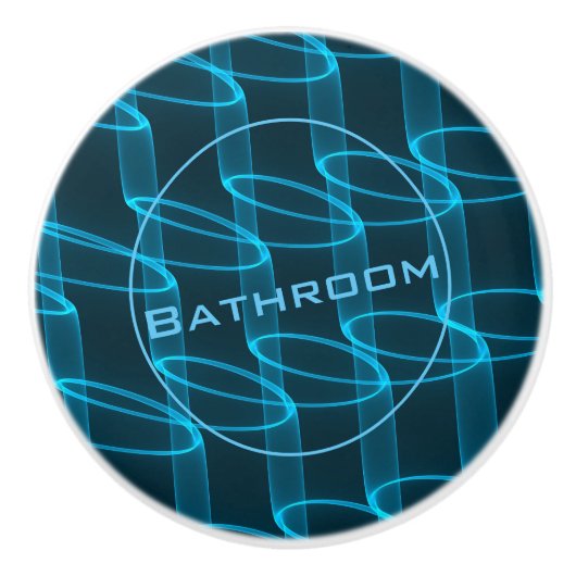 抽象芸術クールブルーネオンウェーブスバスルーム セラミックノブ (正面)