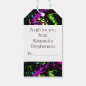 抽象芸術クールレトロレインボー絵を描（ばちゃばちゃ）跳ねるブラック ギフトタグ (裏面)