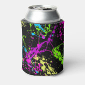 抽象芸術クールレトロレインボー絵を描(ばちゃばちゃ)跳ねるブラック 缶クーラー (缶裏面)