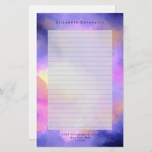 抽象芸術クール水彩宇宙宇宙デザインライニング 便箋 (正面/裏面)