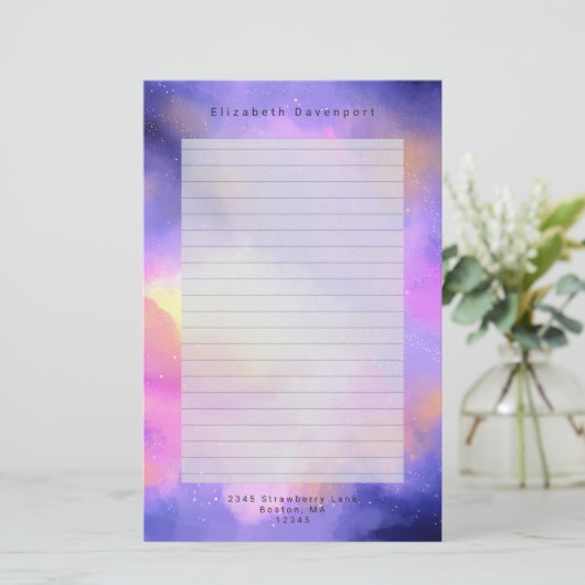 抽象芸術クール水彩宇宙宇宙デザインライニング 便箋 (スタンド正面)