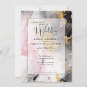 抽象芸術ク絵を描ロ金ゴールドバラピンク 招待状 (正面)