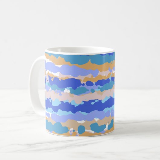 抽象芸術グはっきりしたラフィックブルーティール(緑がかった色)オレンジカラメル コーヒーマグカップ (正面左)