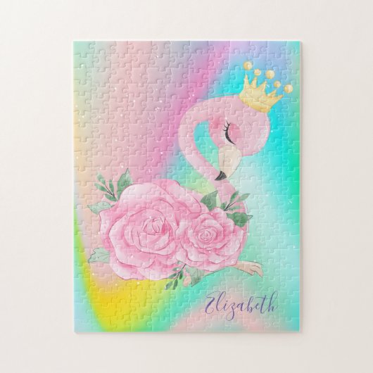 抽象芸術グラデーションカラフルかわいいフラミンゴ ジグソーパズル (縦)