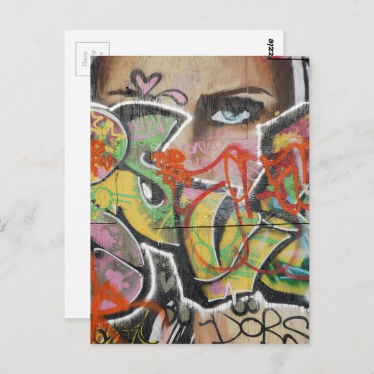 抽象芸術グラフィティアートマラル文字型女性顔 ポストカード (正面/裏面)