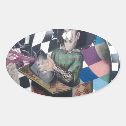 抽象芸術グラフィティアートワーク 楕円形シール (正面)