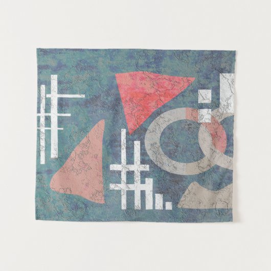 抽象芸術グランジの古いヴィンテージ幾何形状三角形 タペストリー (正面(横))