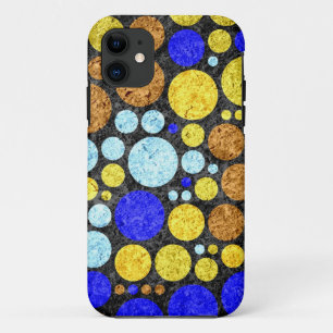 抽象芸術グランジ水玉模様 イエローブルーアクア iPhone 11 ケース