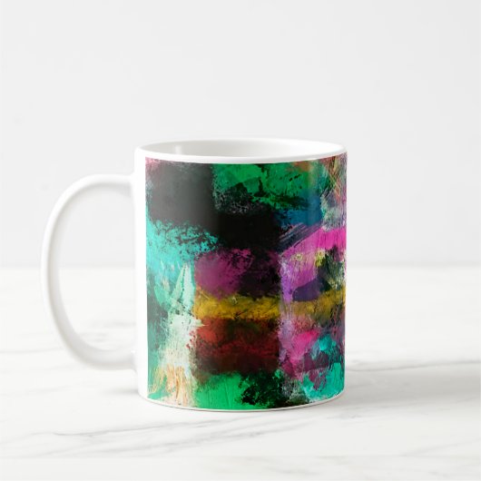 抽象芸術グランジ背景(色のカオスぼやけ) コーヒーマグカップ (左)