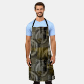 抽象芸術グランジ、モノクロブラウン エプロン (着用した状態)