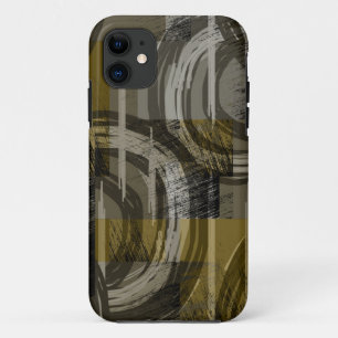 抽象芸術グランジ、モノクロブラウン iPhone 11 ケース