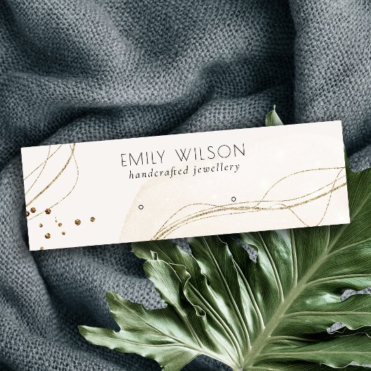 抽象芸術グリッターアイボリー金ゴールドスタッドイヤリングディスプレイ スキニー名刺