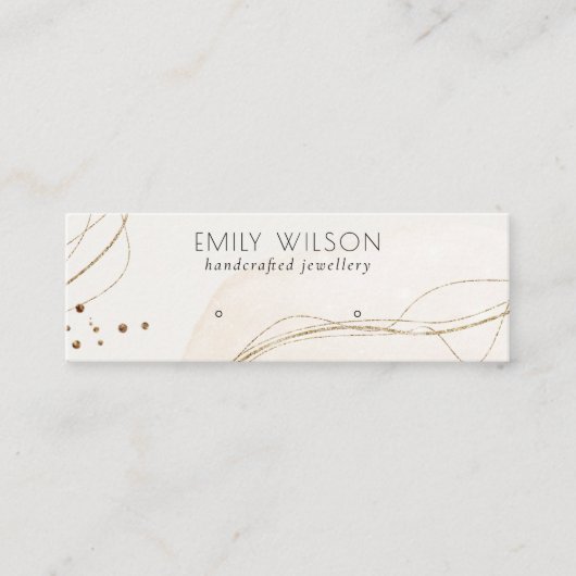 抽象芸術グリッターアイボリー金ゴールドスタッドイヤリングディスプレイ スキニー名刺 (正面)